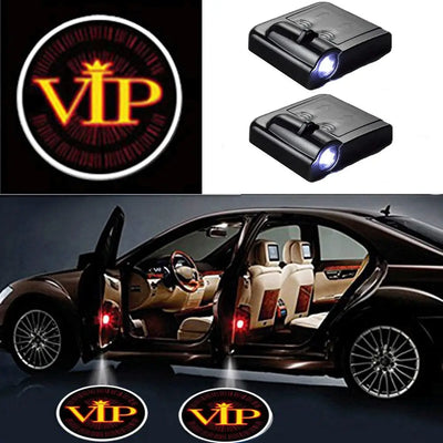 Lampes Porte LED VIP Sans Fil 2x Projecteur Logo Voiture - vue de face - Becquet Voiture