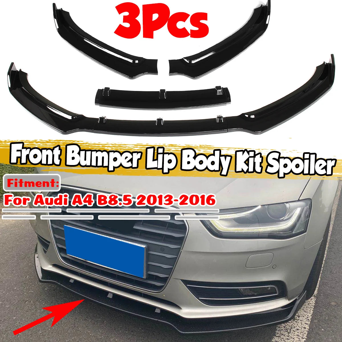 Lèvre Pare-Chocs Avant Audi A4 B8.5 2013-2016 - vue de face - Becquet Voiture