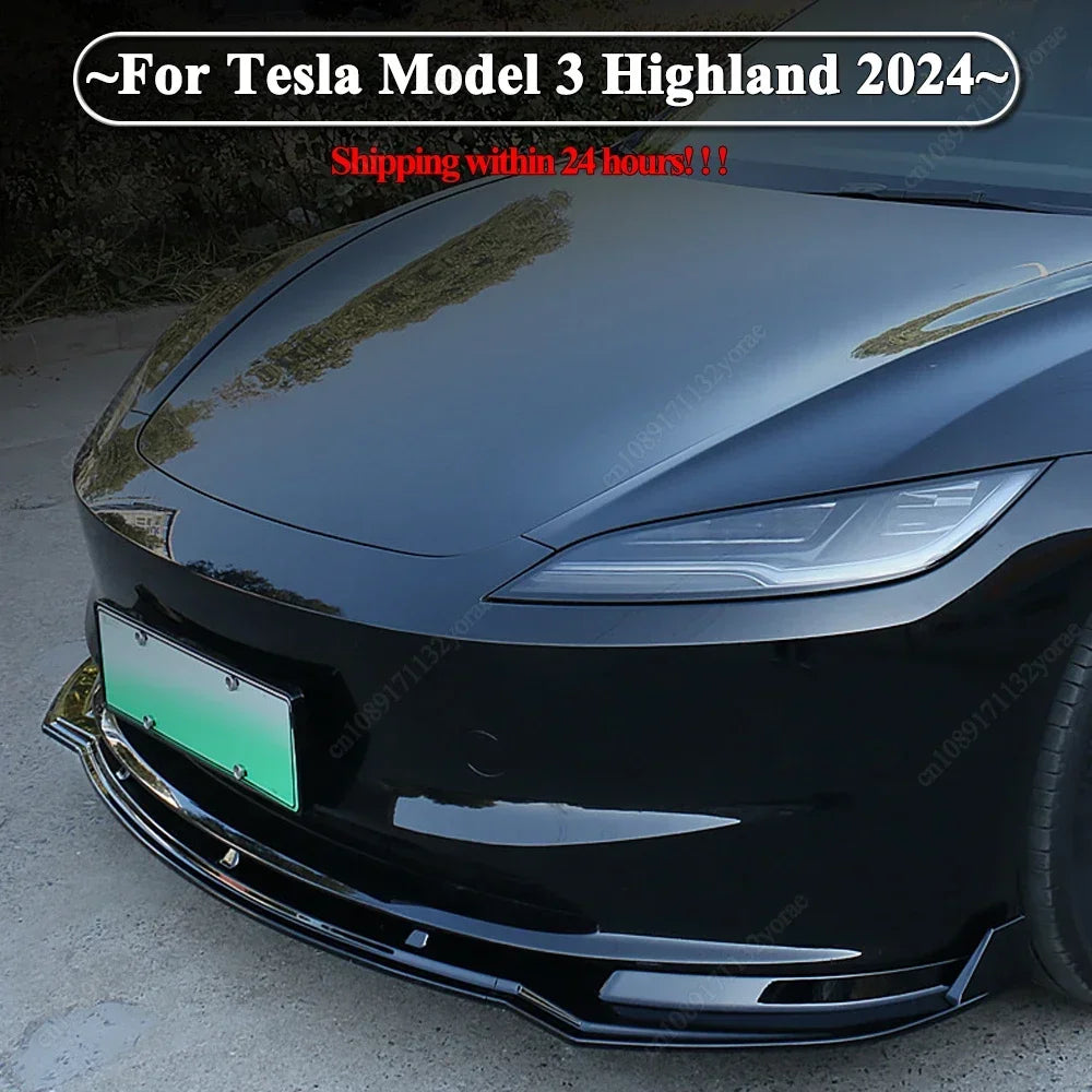 Lèvre Spoiler Pare-Chocs Avant Tesla Model 3 Highland 2024 - vue de face - Becquet Voiture