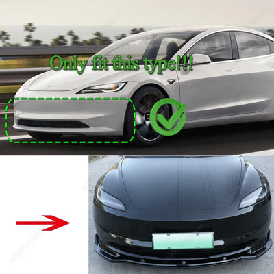 Lèvre Spoiler Pare-Chocs Avant Tesla Model 3 Highland 2024 - vue de profil - Becquet Voiture