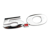 Logo 5.0 Ford Mustang GT Noir Rouge Chrome - vue de profil - Becquet Voiture