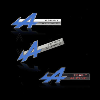 Logo Alpine Badge Métal Esprit Noir Chrome - vue de profil - Becquet Voiture