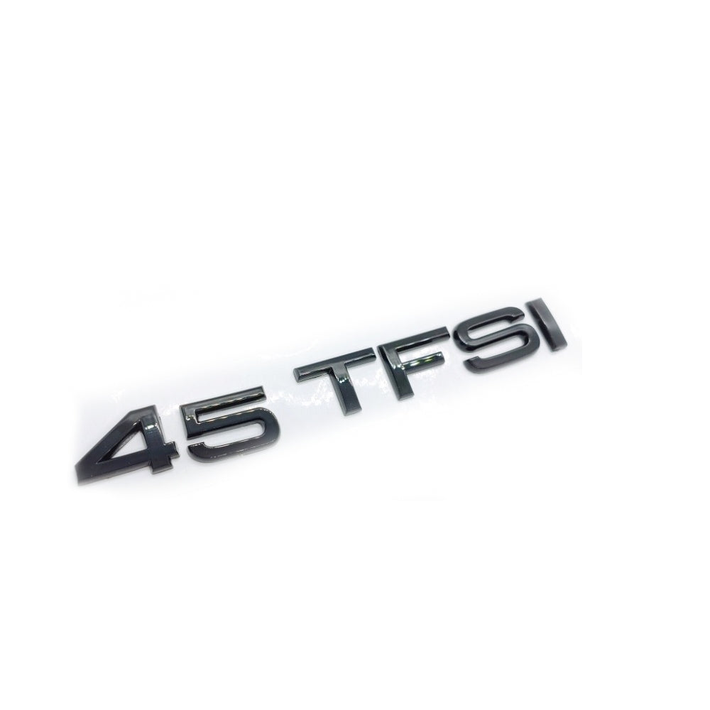 Logo Audi 45 TFSI Noir Brillant 17.5cm - vue de face - Becquet Voiture