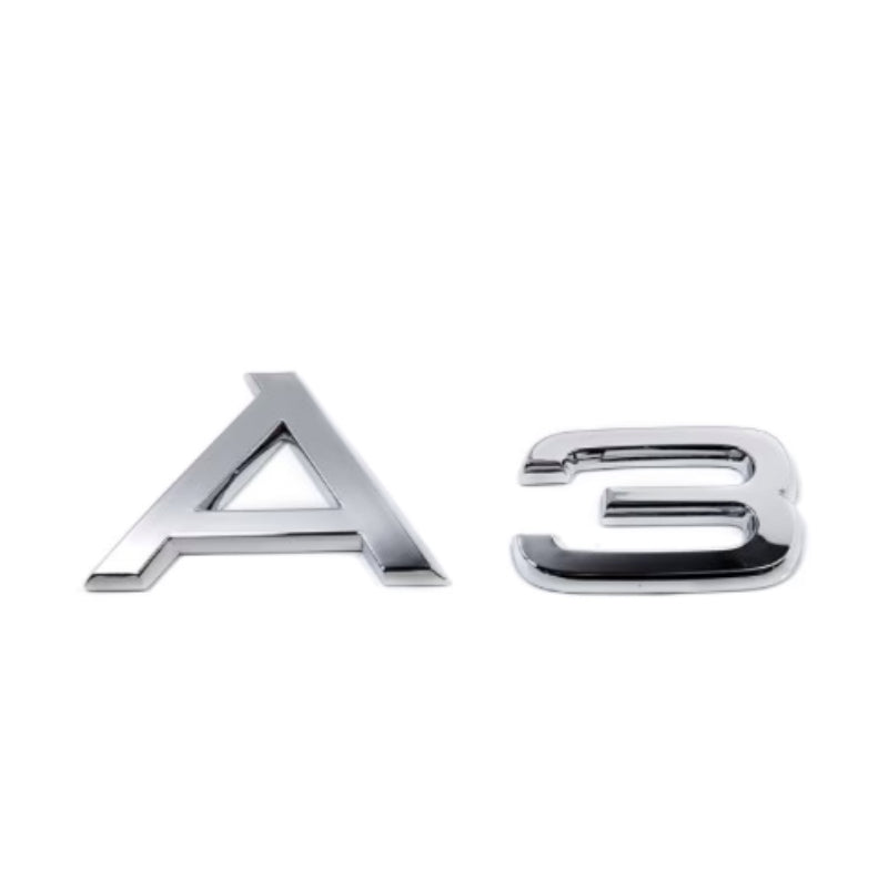 Logo Audi A3 Chrome Coffre Arrière 90x35mm - vue de face - Becquet Voiture