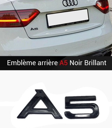 Logo Audi A5 Noir Coffre Arrière 90x35mm - vue de face - Becquet Voiture