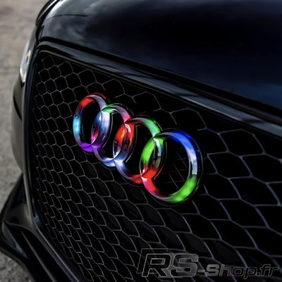 Logo Audi Avant Lumineux Led Noir Chrome Blanc Rouge - packshot studio - Becquet Voiture