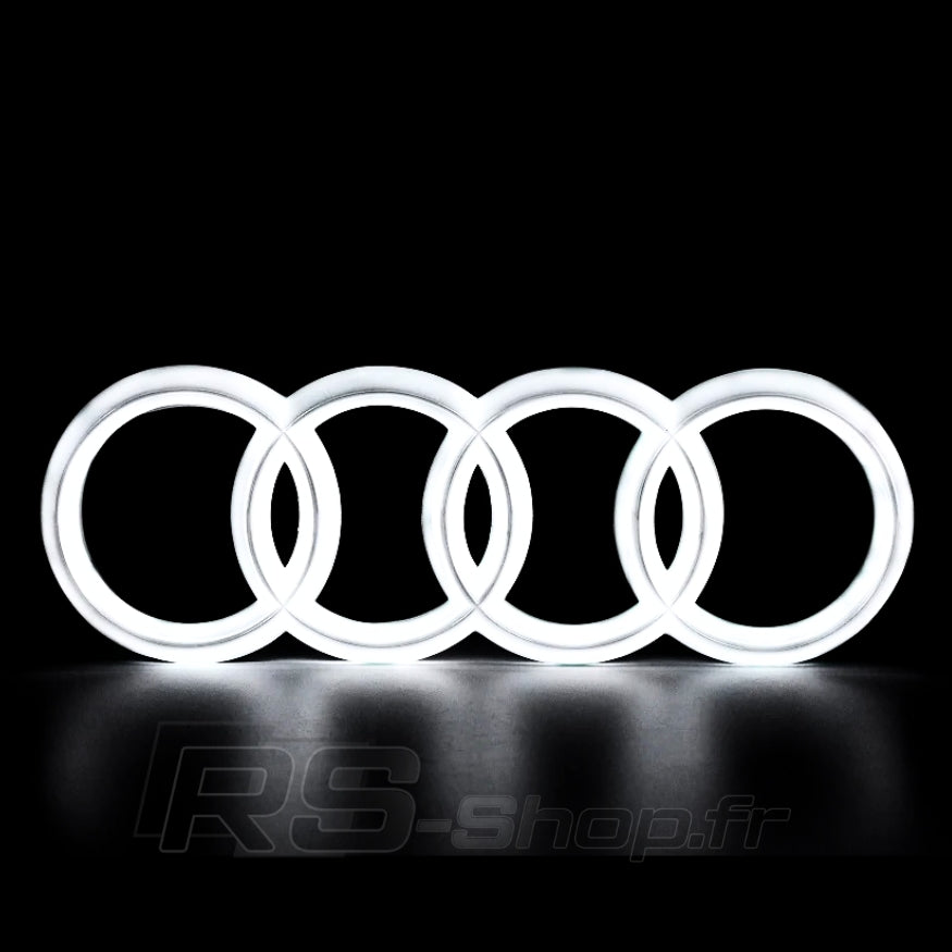 Logo Audi Avant Lumineux Led Noir Chrome Blanc Rouge - vue de face - Becquet Voiture