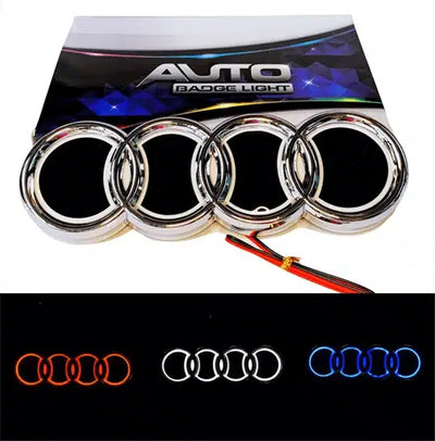 Logo Audi Lumineux LED 4D pour hayon Bleu Rouge Blanc - vue de face - Becquet Voiture
