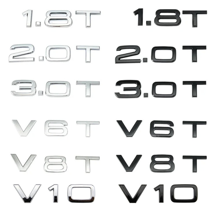 Logo Badge Audi Moteur 1.8T 2.0T 3.0T V6 V8 V10 - vue de face - Becquet Voiture
