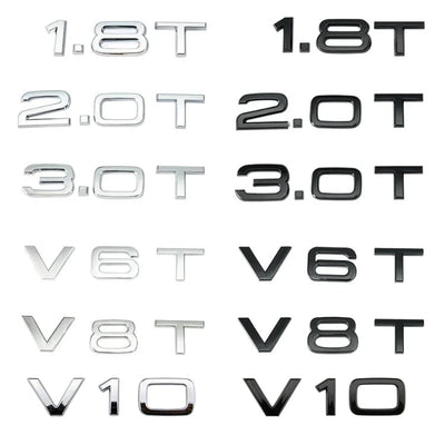 Logo Badge Audi Moteur 1.8T 2.0T 3.0T V6 V8 V10 - vue de face - Becquet Voiture
