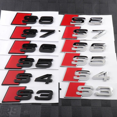 Logo Badge Audi S1 S3 S4 S5 S6 S7 S8 SQ - vue arrière 3 - Becquet Voiture