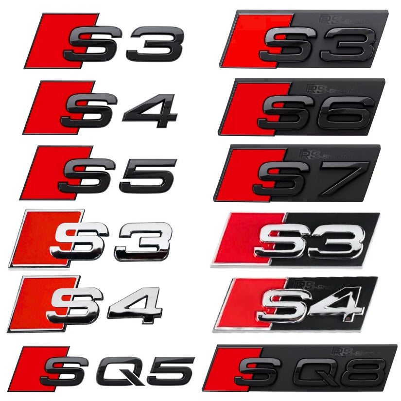 Logo Badge Audi S1 S3 S4 S5 S6 S7 S8 SQ - vue de face - Becquet Voiture