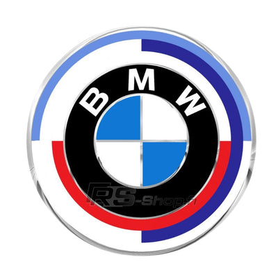 Logo BMW Noir Bleu Carbone 50e Anniversaire - packshot studio - Becquet Voiture
