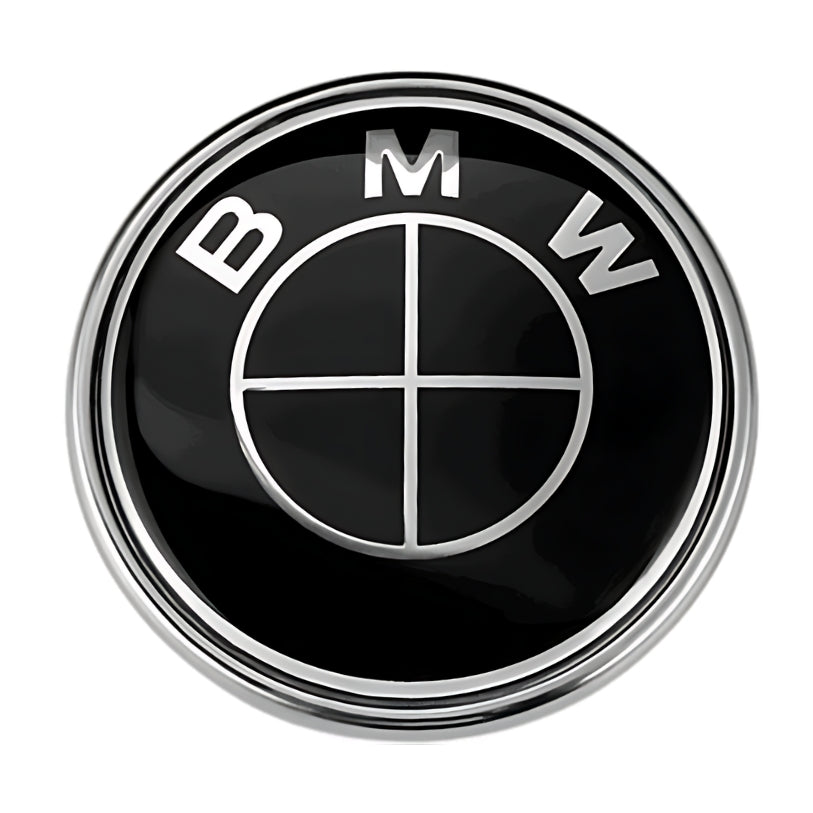 Logo BMW Noir Bleu Carbone 50e Anniversaire - vue de face - Becquet Voiture