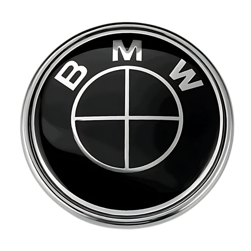 Logo BMW Noir Bleu Carbone 50e Anniversaire - vue de face - Becquet Voiture