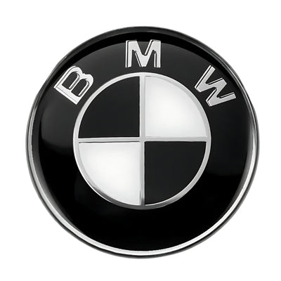 Logo BMW Noir Bleu Carbone 50e Anniversaire - vue de trois-quarts - Becquet Voiture