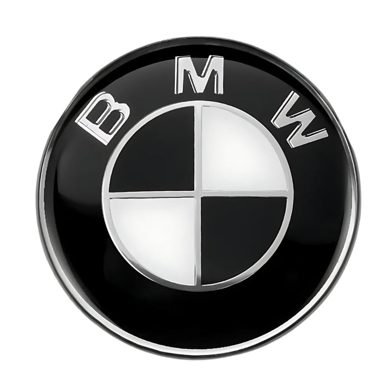 Logo BMW Noir Bleu Carbone 50e Anniversaire - vue de trois-quarts - Becquet Voiture