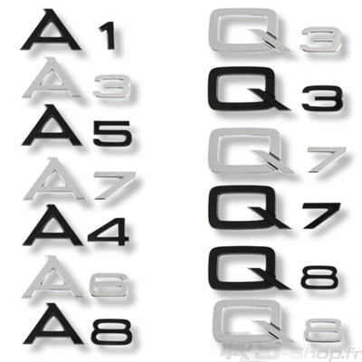 Logo Coffre Audi A1 A3 A4 A5 A6 A7 A8 Q - vue de face - Becquet Voiture