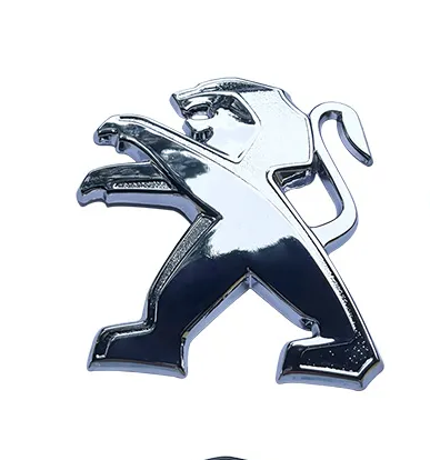 Logo de capot Peugeot chrome 7cm 8,5cm - vue de face - Becquet Voiture