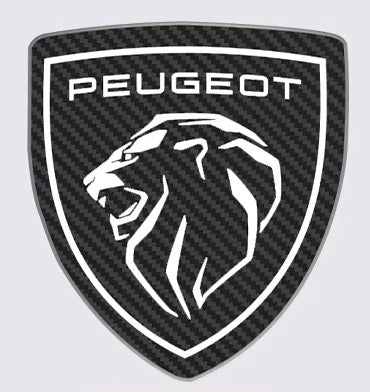 Logo de capot Peugeot Noir Brillant Chrome Carbone 10x9cm - vue arrière - Becquet Voiture