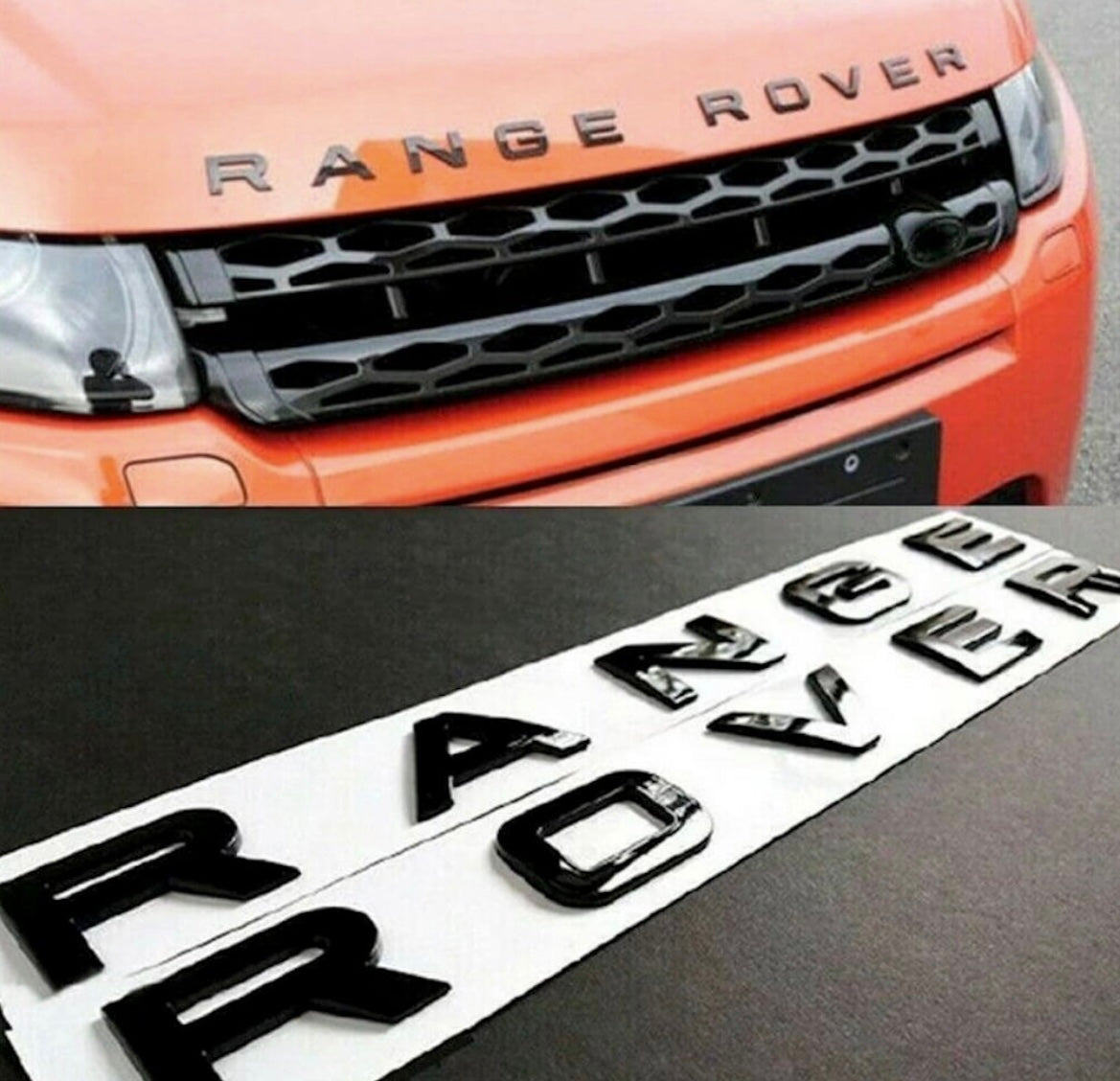 Logo De Capot Range Rover Noir Brillant 10 Lettres - vue de face - Becquet Voiture