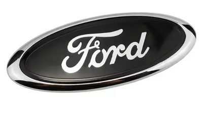 Logo de Coffre Ford Chrome Bleu ou Noir 15x6cm - vue de profil - Becquet Voiture
