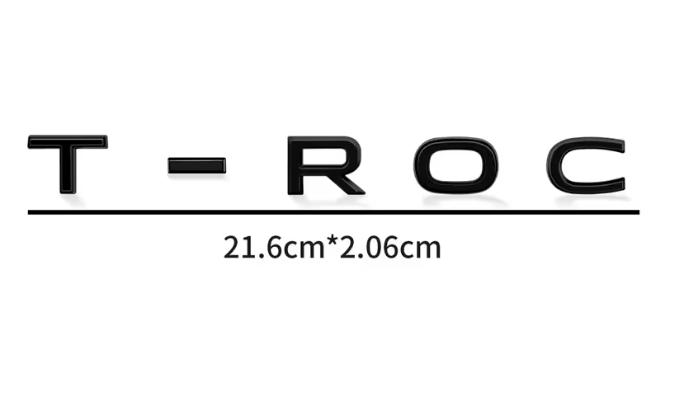 Logo de coffre T-ROC Noir Brillant Chrome - vue de face - Becquet Voiture