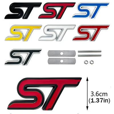 Logo Emblème ST Ford Focus Avant Arrière 7.9cm - détail du montage 2 - Becquet Voiture