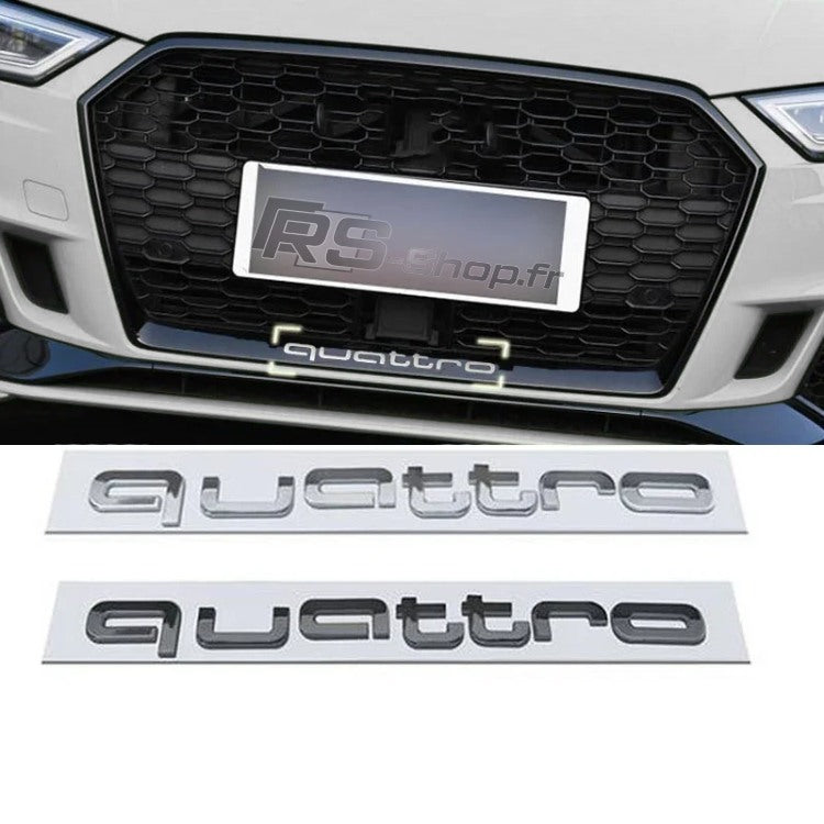 Logo Grille Calandre Quattro Badge Noir Rouge Chrome 42cm - installé sur véhicule - Becquet Voiture