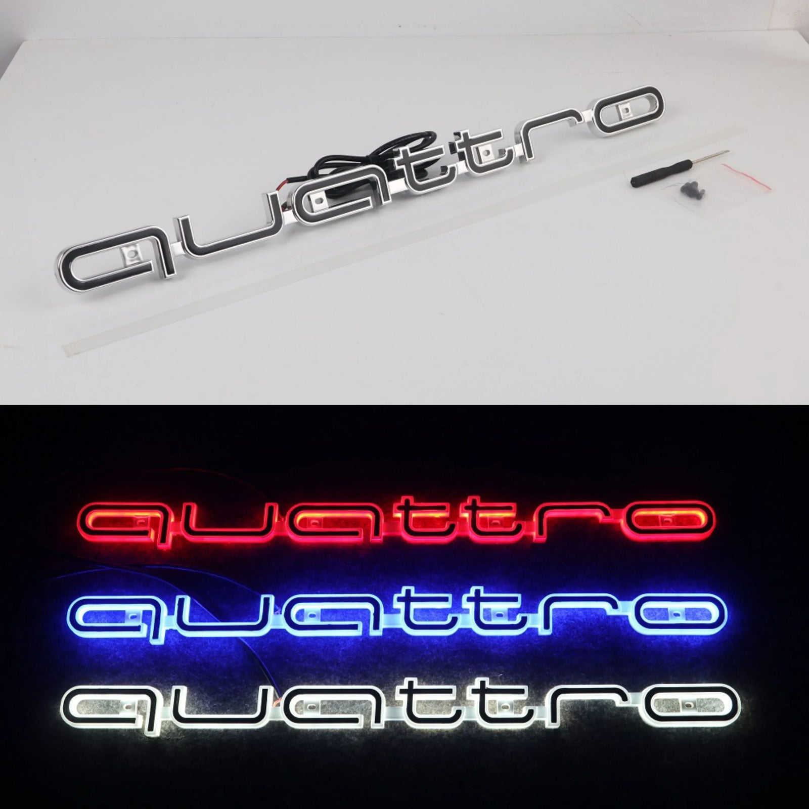 Logo LED Calandre Audi Quattro A3 A4 A6 Q5 Q7 - vue de face - Becquet Voiture