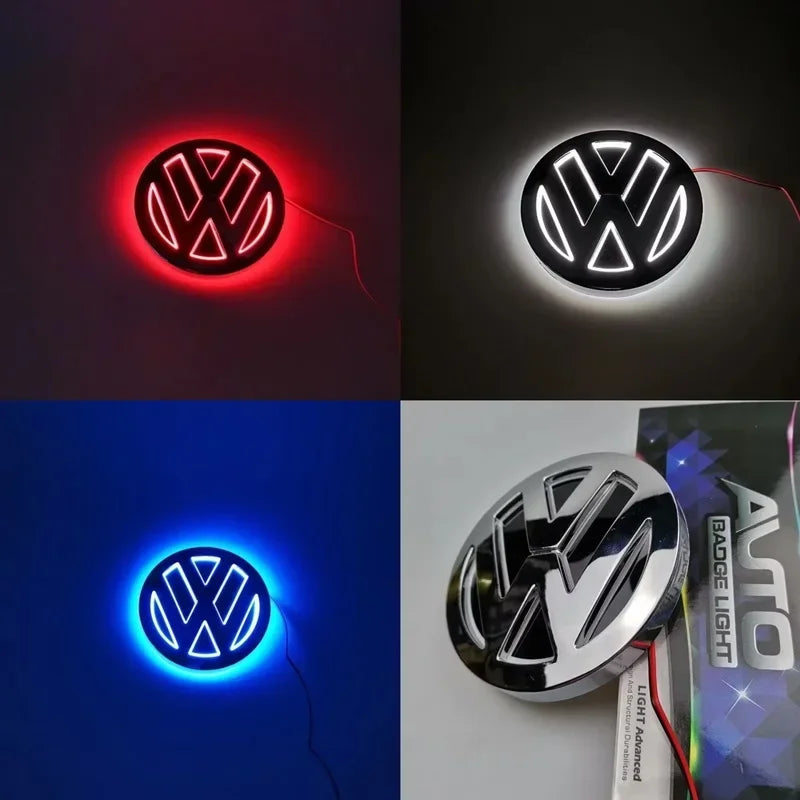 Logo LED Lumineux VW 11 cm Golf Passat Polo - vue de face - Becquet Voiture