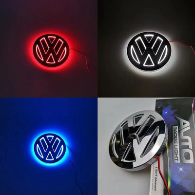 Logo LED Lumineux VW 11 cm Golf Passat Polo - vue de face - Becquet Voiture