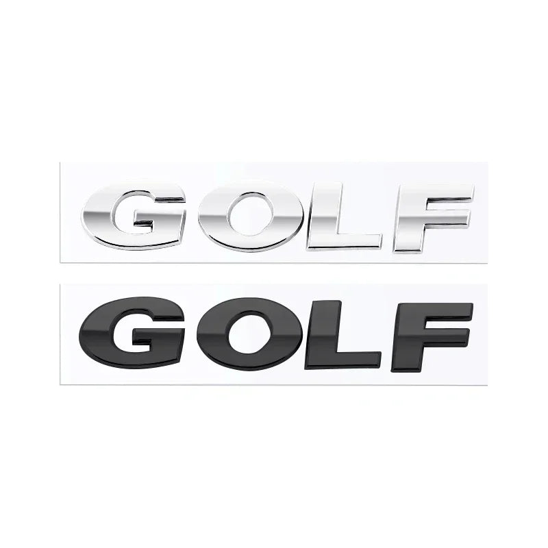 Logo Lettres GOLF VW Noir Chrome - vue de face - Becquet Voiture