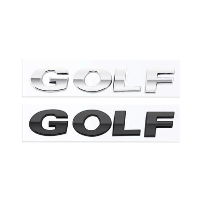 Logo Lettres GOLF VW Noir Chrome - vue de face - Becquet Voiture