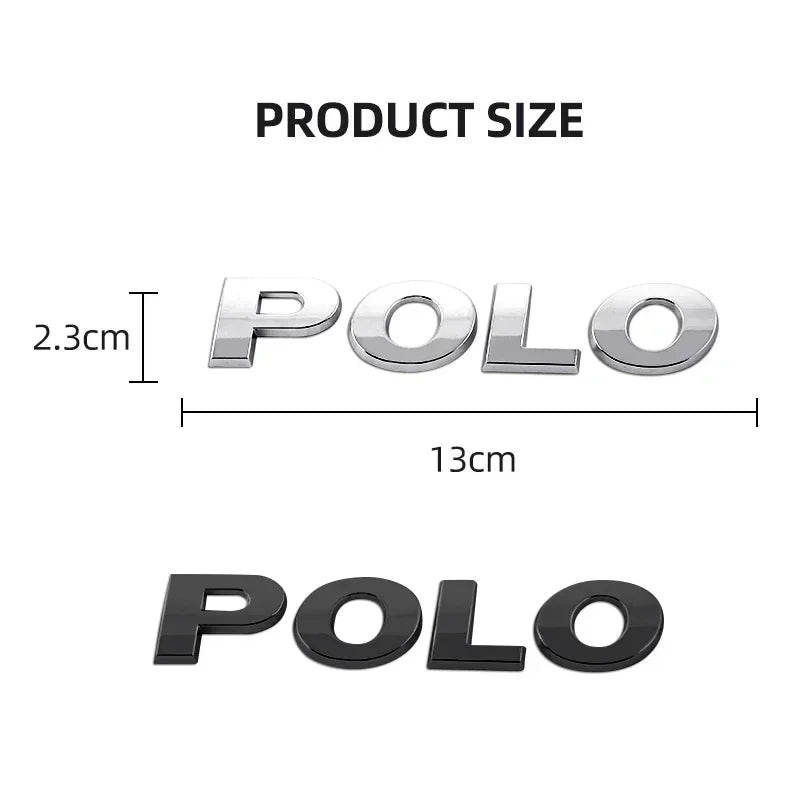 Logo Lettres POLO Arrière VW 13cm - vue de trois-quarts - Becquet Voiture