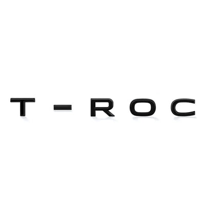 Logo Lettres T-ROC Noir Chrome Volkswagen - vue de face - Becquet Voiture