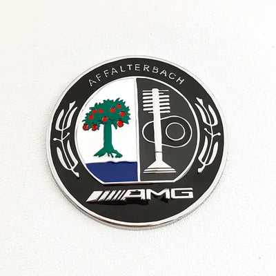 Logo Mercedes AMG Sticker Capot Noir Chrome - vue de face 2 - Becquet Voiture