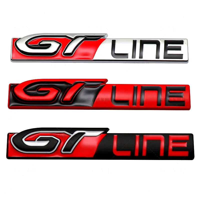 Multicolor Metal Peugeot GTI GT Line Logo - three-quarter view - Becquet Voiture