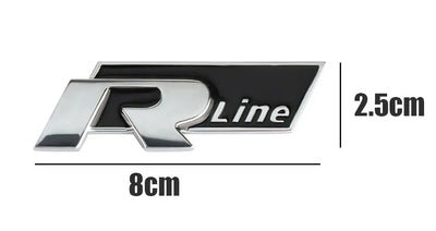 Logo R-Line Badge Coffre VW Noir Rouge Chrome - installé sur véhicule - Becquet Voiture
