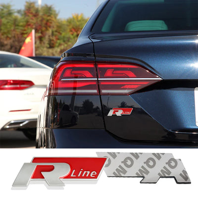 Logo R-Line Badge Coffre VW Noir Rouge Chrome - vue arrière - Becquet Voiture