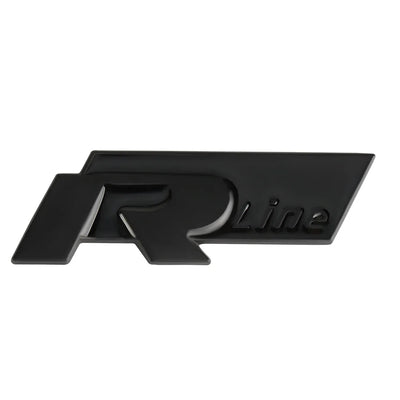 Logo R-Line Badge Coffre VW Noir Rouge Chrome - vue de dessus - Becquet Voiture