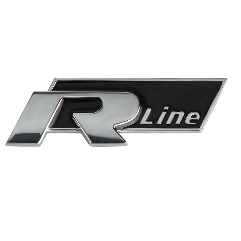 Logo R-Line calandre VW Polo Golf Passat Tiguan T-Roc - vue de trois-quarts - Becquet Voiture