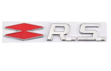 Logo R.S Renault Emblème Autocollant Noir Rouge Chrome - vue arrière - Becquet Voiture