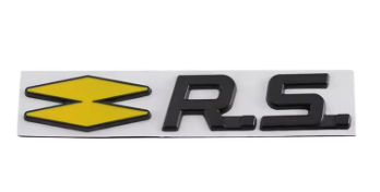 Logo R.S Renault Emblème Autocollant Noir Rouge Chrome - vue de face - Becquet Voiture
