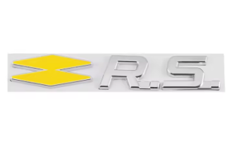 Logo R.S Renault Emblème Autocollant Noir Rouge Chrome - vue de trois-quarts - Becquet Voiture