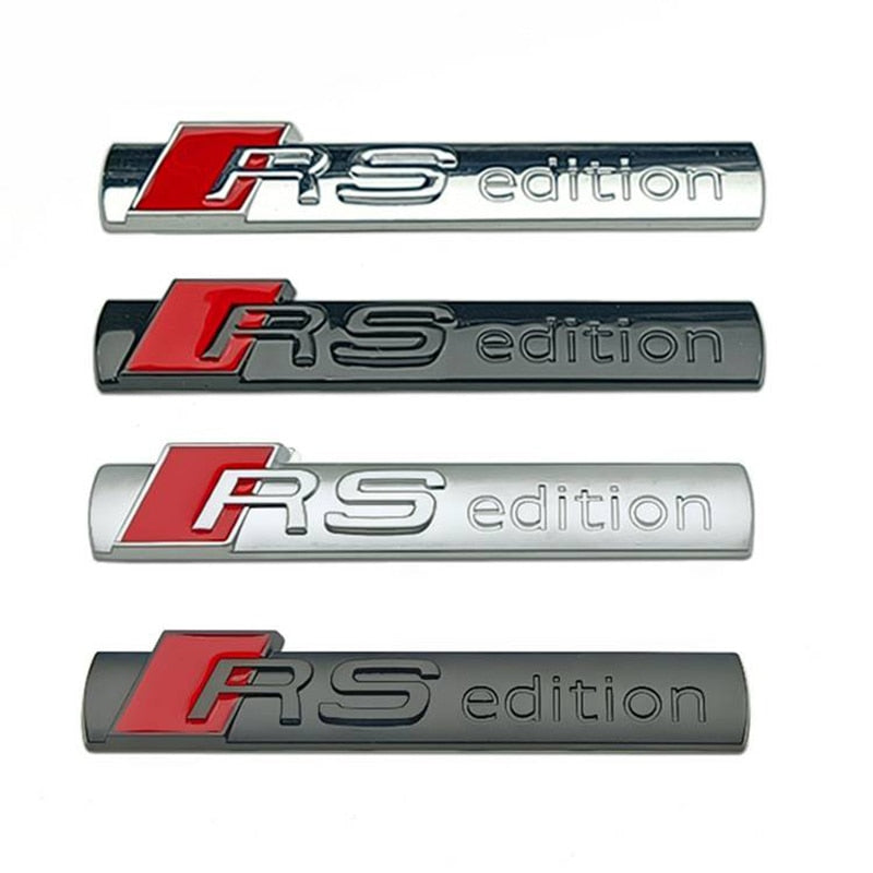 Logo RS Edition Badge Autocollant Audi 9x1.6cm - vue de face - Becquet Voiture