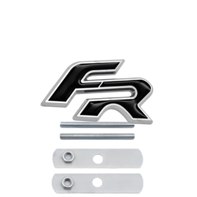 Logo Seat FR 3D Noir Rouge Bleu Chrome - vue de dessus - Becquet Voiture