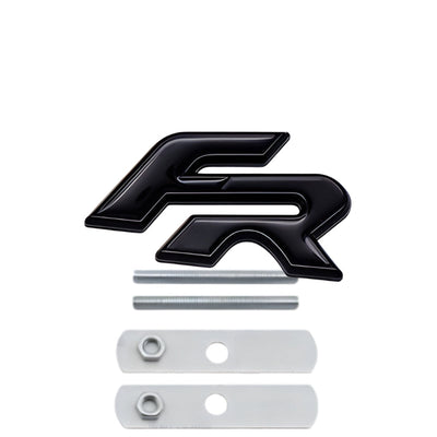 Logo Seat FR 3D Noir Rouge Bleu Chrome - vue de face 2 - Becquet Voiture