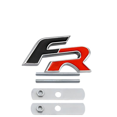 Logo Seat FR 3D Noir Rouge Bleu Chrome - vue de profil 2 - Becquet Voiture