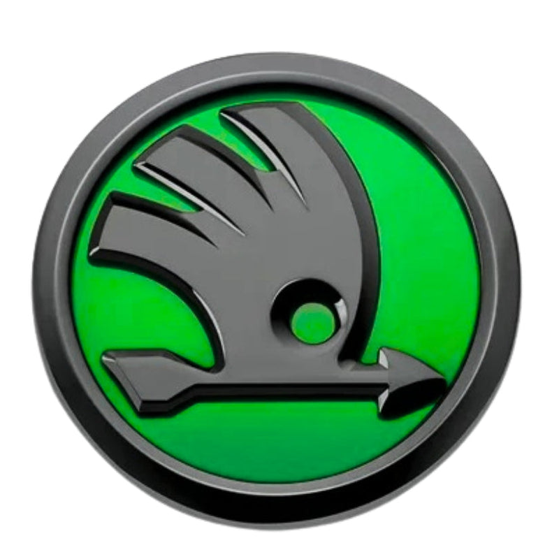 Logo Skoda Noir Emblème Calandre Volant - détail du montage - Becquet Voiture